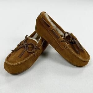 J. Crew Crewcuts Kids Suede Sherpa Lined Moccasin Shoes Kids Size 12 Cognac Tan